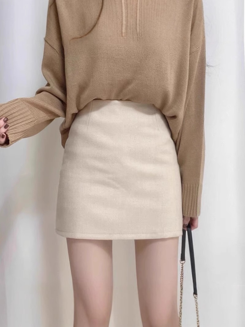 毛呢半身裙高腰短裙秋款女装2025新款搭配毛衣A字裙一步裙包臀裙