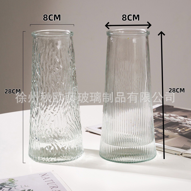 Jarrón de vidrio de barril cónico, estilo nórdico, simple, grande, jarrón transparente, arreglo floral, decoración de escritorio de alta gama, sala de estar