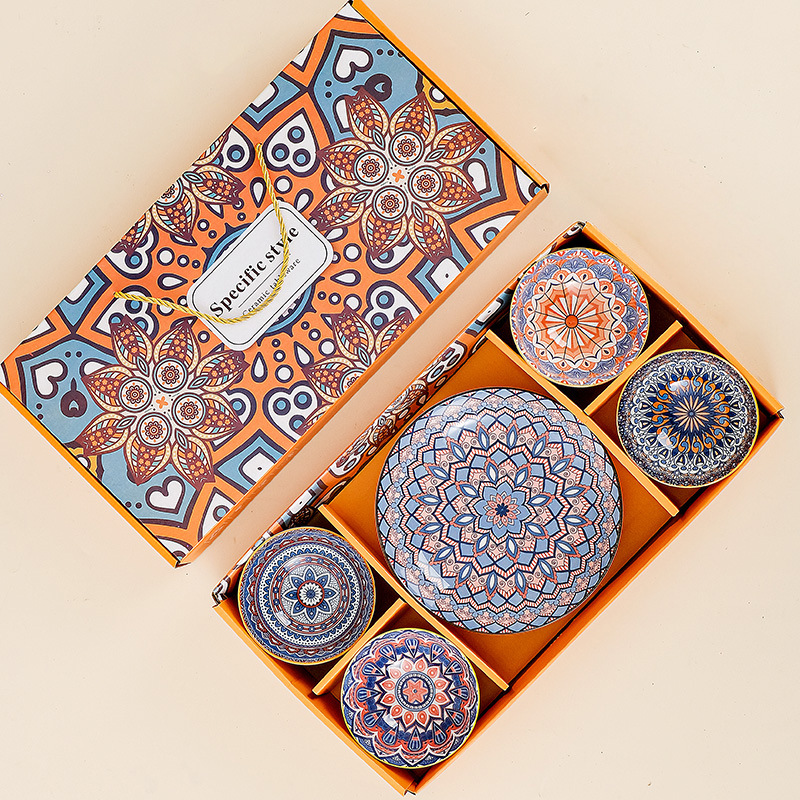 신상 보헤미안 4인 식기 세트 (밥그릇 4개 + 접시 1개) + 선물 포장