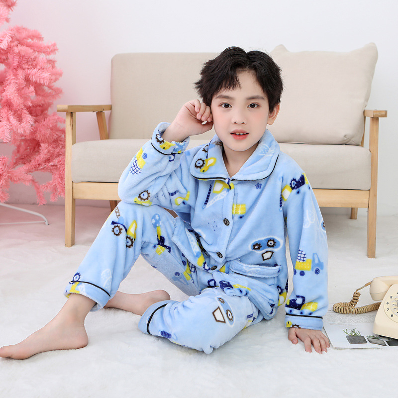 Traje de pijama de franela para niños Otoño e Invierno nuevos niños y Niñas Ropa Para el hogar traje ropa para padres e hijos forrada de lana engrosada ropa para niños