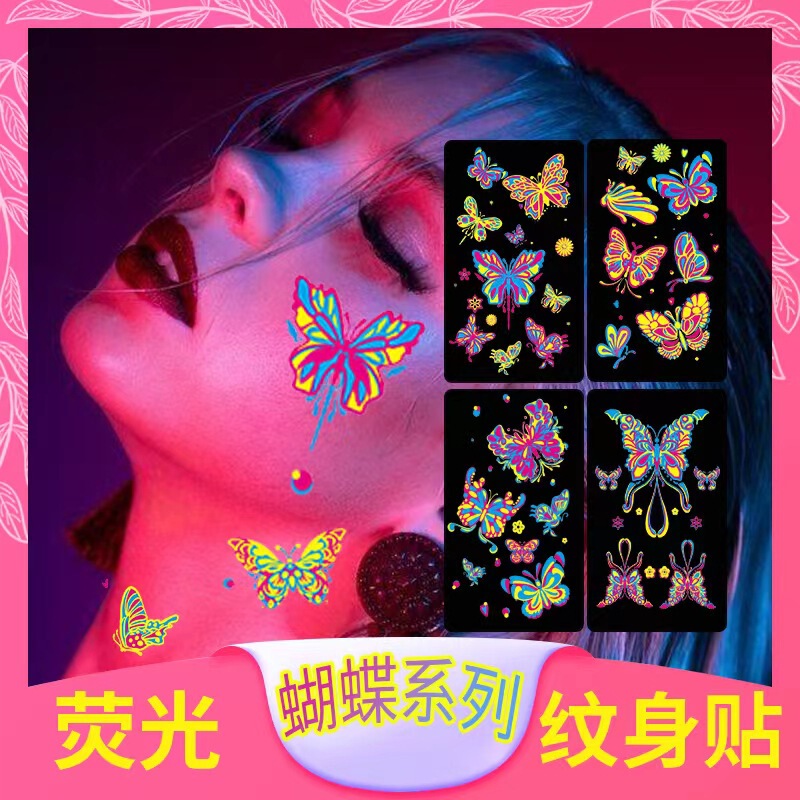 Cross-Border New Fluorescent Tattoo Stickers with a High-End Feel, Featuring Butterflies, Hearts, Flowers, and Lips, Suitable for Bar Parties, Temporary Tattoo Stickers Cross-Border New Fluorescent Tattoo Stickers with a High-End Feel, Featuring Butterflies, Hearts, Flowers, and Lips, Suitable for Bar Parties, Temporary Tattoo Stickers