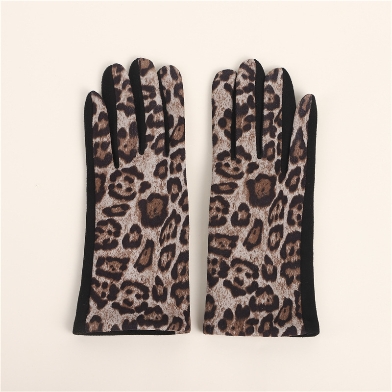 Europa y América leopardo estampado guantes de seda mujeres ins estilo de diseño de moda buena combinación de guantes de conducción de ciclismo más grueso