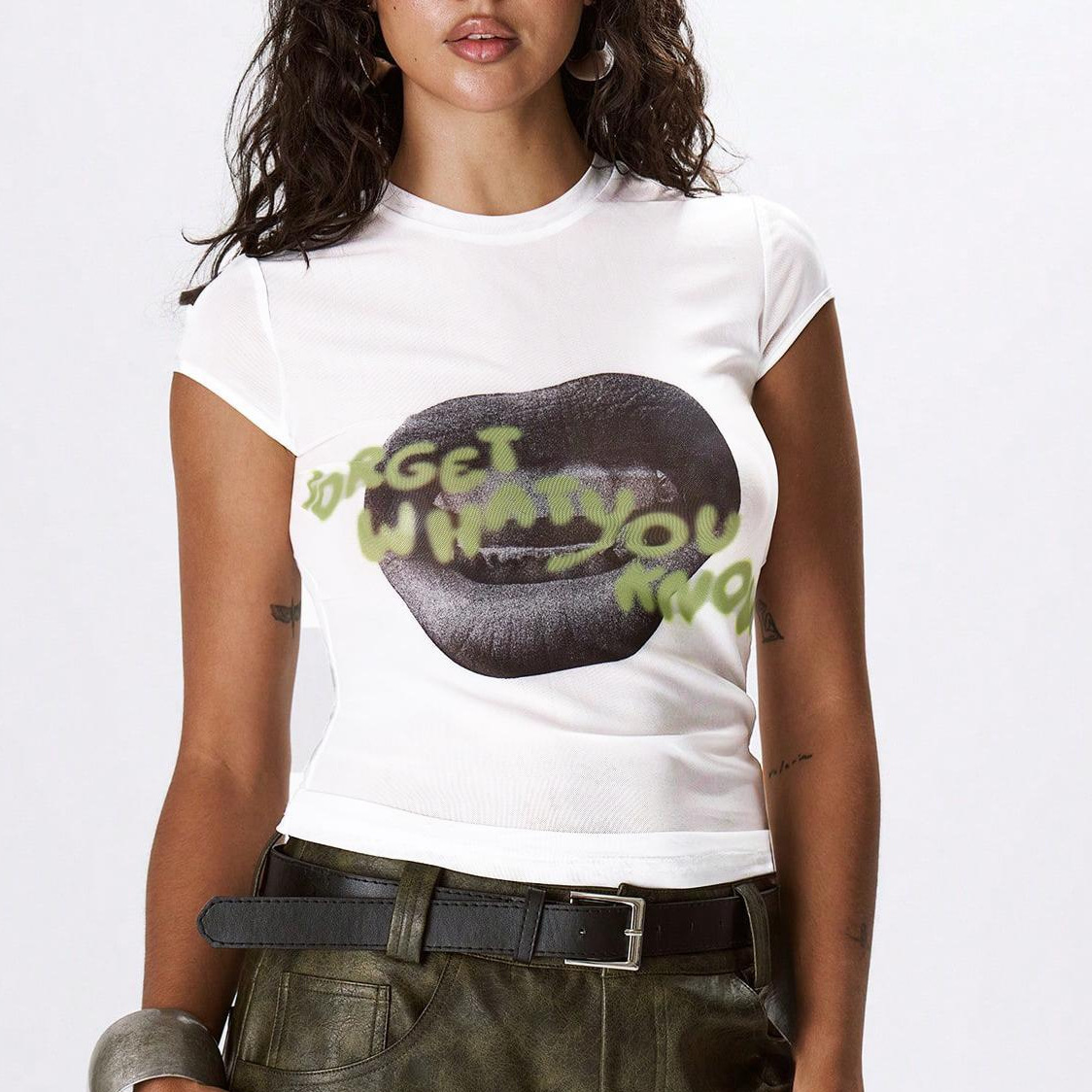 新款外贸出口短袖T恤女夏季新款设计感大牌同款戚朵 Hip Hop lips