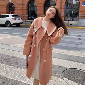 粉色甜美温柔风呢子大衣女秋冬2025新款娃娃领高级小个子毛呢外套