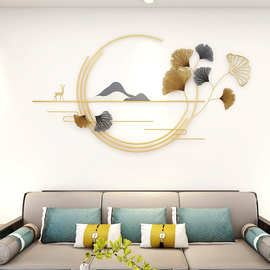 新中式山水沙发背景墙装饰挂件卧室轻奢铁艺壁饰国风金属立体壁挂