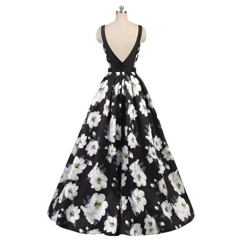 Comercio exterior europeo y americano Amazon AliExpress deseo de las mujeres vestido de noche vestido de novia con cuello en V negro largo vestido floral