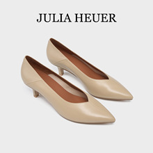Julia Heuer 2024春季新品舒适尖头高跟鞋时尚V口猫跟通勤女单鞋