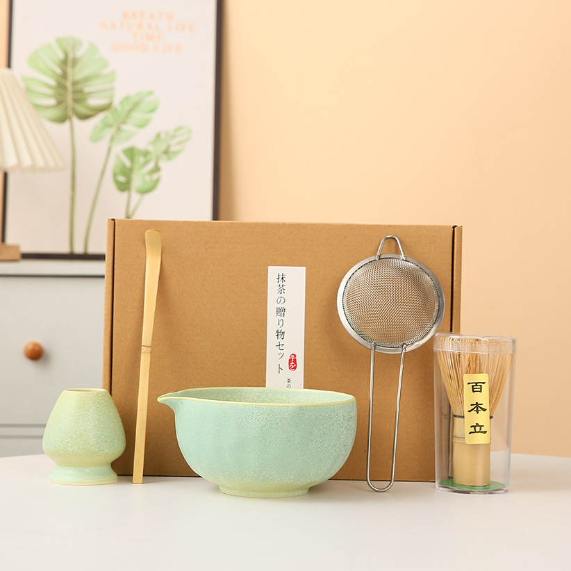 Juego de matcha degradado de matcha de estilo japonés exclusivo transfronterizo, cepillo de té Baibenli, juego de 5 piezas de herramientas de té de la dinastía Song