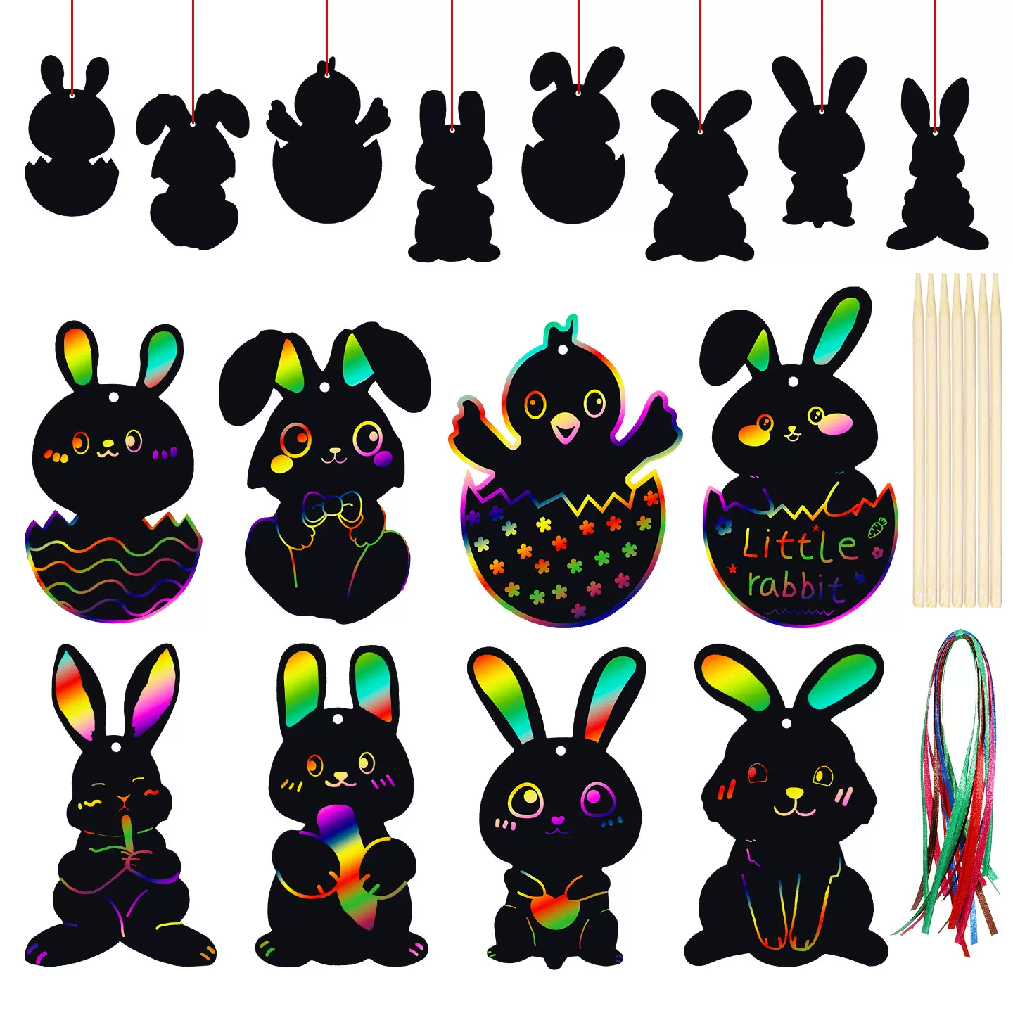 儿童diy书签炫彩刮画纸幼儿园小学生手工兔子刮刮画复活节彩蛋