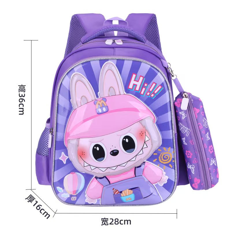 Nueva mochila escolar de dibujos animados mochila escolar 3D para estudiantes de escuela primaria 1-3 grado mochila de tela rabu súper ligera hombro para reducir la carga y proteger la columna