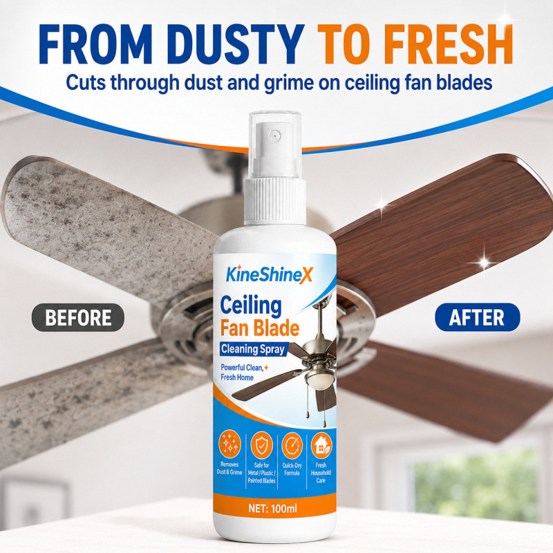 KineShineX ceiling fan blade cleaning spray is a safe and effective deep cleaner for fan blades, suitable for metal and plastic KineShineX ceiling fan blade cleaning spray is a safe and effective deep cleaner for fan blades, suitable for metal and plastic