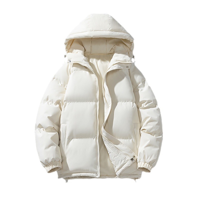 Men's Clothing Down Men's Warm And Thick Bread Loose Oversized Jacket, Solid Color Hooded Couple Cotton Jacket_voghion.com
