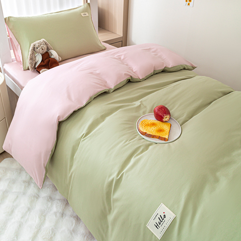 Cama de dormitorio de un solo estudiante de algodón de tres piezas, funda de edredón de algodón simple, sábana, sábana, ropa de cama de cuatro piezas