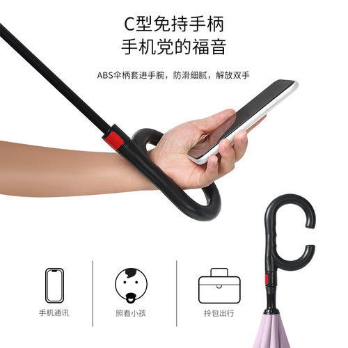 Automatic reverse umbrella for women, rain or shine, double layer, long handle, large car-mounted double straight pole, wind-resistant gift for men
