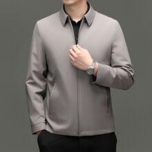 男士牛奶丝夹克外套春秋季新款百搭时尚商务休闲精品公务员茄克