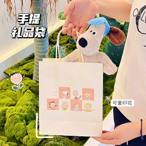 Cute ins simple cartoon Korean style white paper bag portable shopping bag packaging bag gift gift bag storage bag