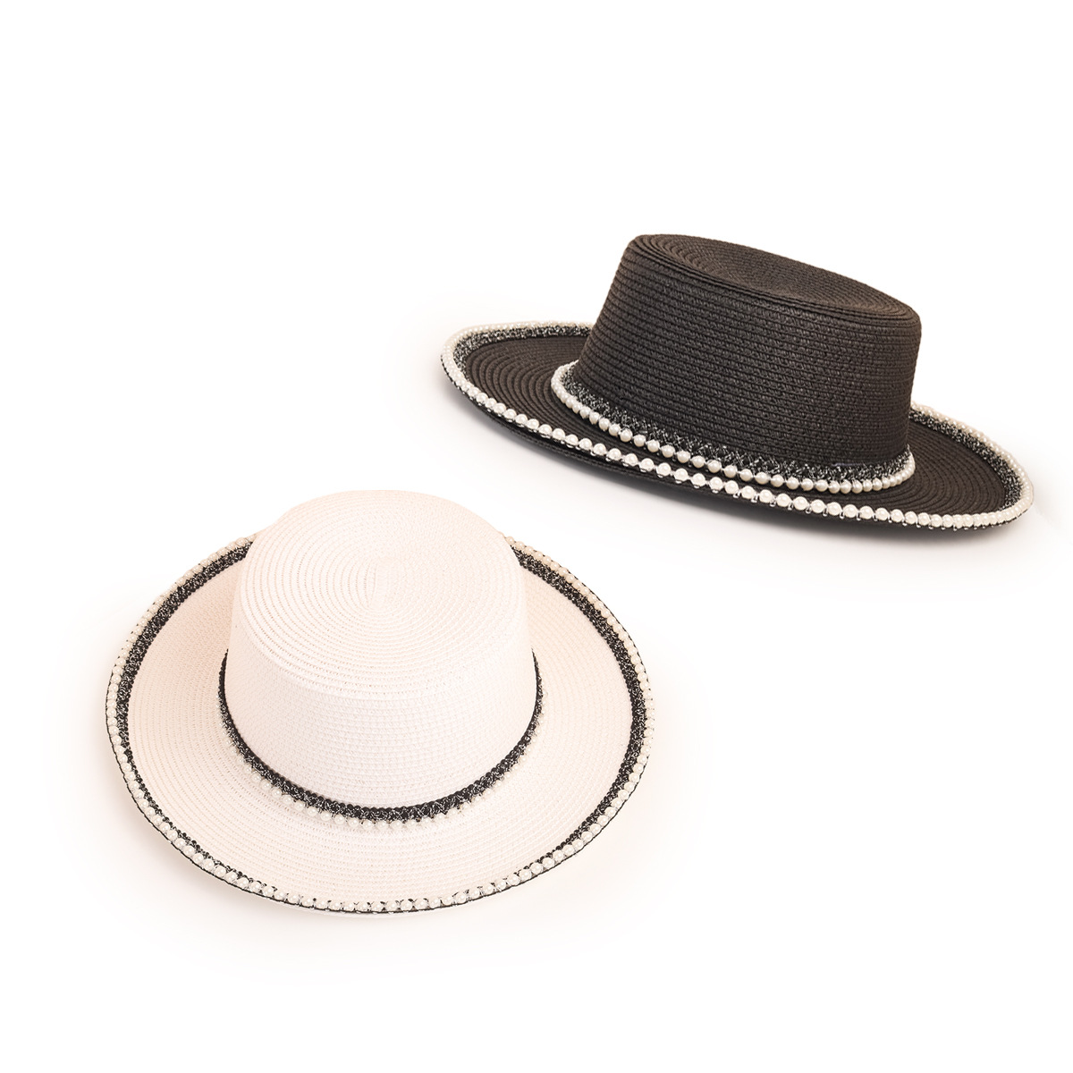 Wholesale Fashion Wide-brimmed Pearl-rim Flat Straw Hat Nihaojewelry display picture 3