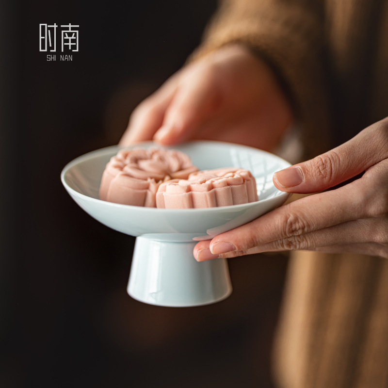 Chinese Tall Tea Tray, Small Exquisite Ceramic Snack Tray, Tea Room Snack Pastry Display Tray, Snack Nut Tray