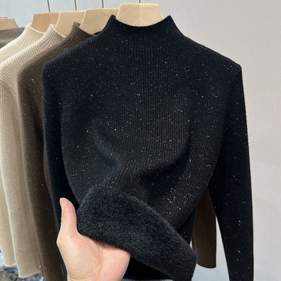 sweater Gypsophila Bright silk Half a sweater new pattern Autumn and winter Plush thickening knitting keep warm Base coat