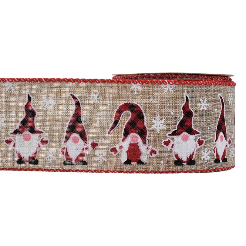 Dibujos Animados Santa Claus imitación decorativa cinta de cáñamo 63mm transfronteriza nueva Navidad lindo enano alambre cinta de cáñamo