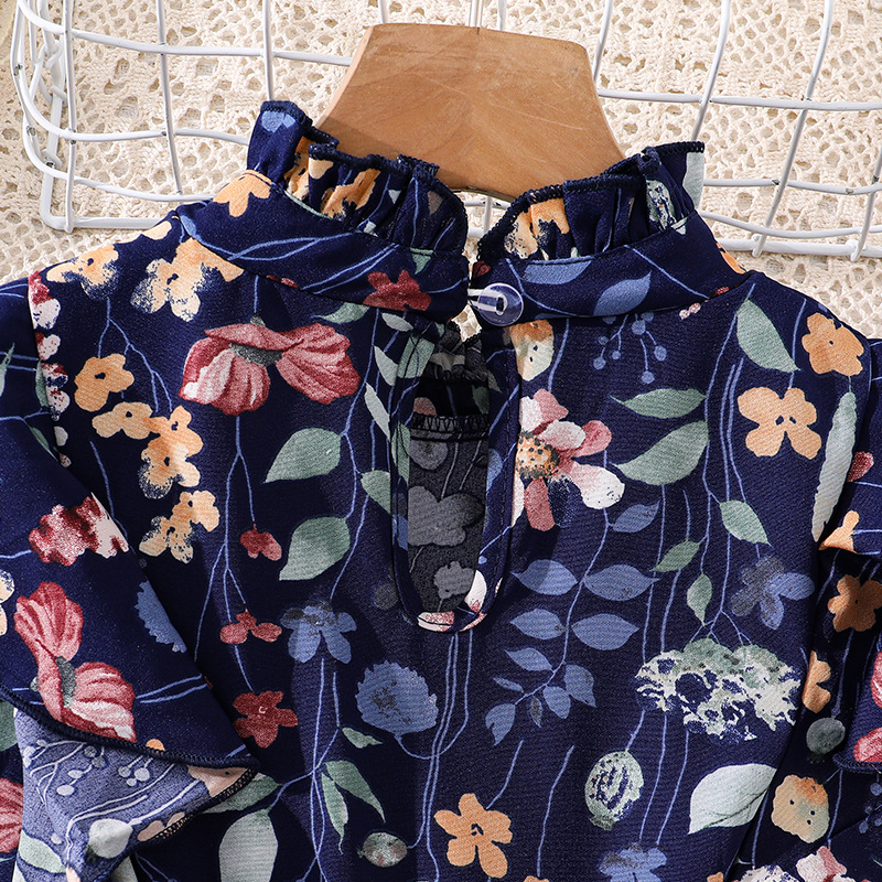 Robe d'été pour fille à fleurs françaises, manches courtes, style princesse, coupe ajustée, plissée, motif végétal_voghion.com