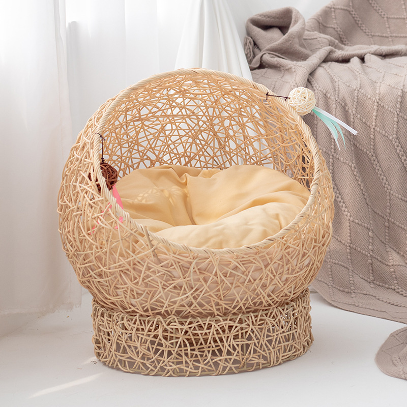 Personalizado nido de caña verdadera cuatro estaciones nido de gato general semicerrado cama de gato perros nido de mascotas suministros de mascotas caña indonesia