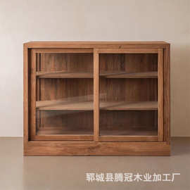 老榆木餐边柜家用书柜组合餐边柜北欧展示矮柜实木整理柜