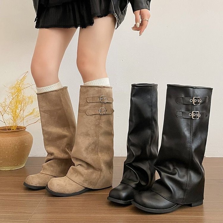 Vintage-Style Knee-High Boots for Women, New Foreign Trade Model, Round Toe, Thick Sole, Chunky Heel, Bootcut, Riding Boots Vintage-Style Knee-High Boots for Women, New Foreign Trade Model, Round Toe, Thick Sole, Chunky Heel, Bootcut, Riding Boots