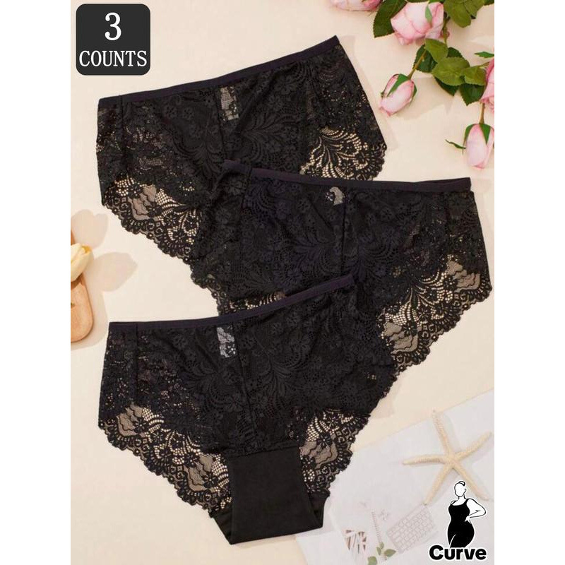 N6053 Foreign Trade Dropshipping Aliexpress Cross-Border New Large Size Floral Lace Wavy Edge Underwear Soft