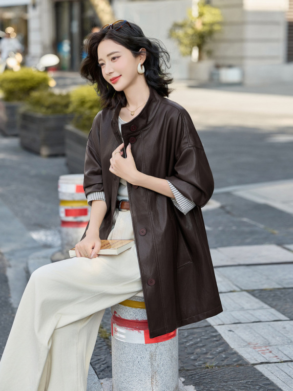 高级感宽松皮衣夹克外套女秋季新款时尚百搭中长款外套GT8089|undefined