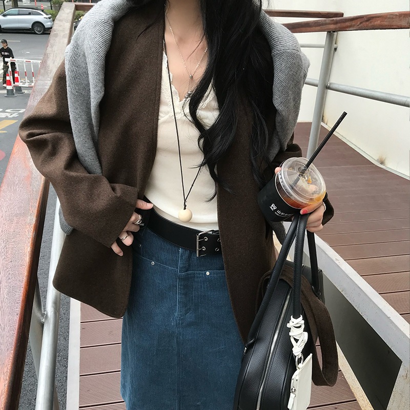 部分现羊毛韩系2026秋季设计感简约高级感西服上衣无领西装外套女