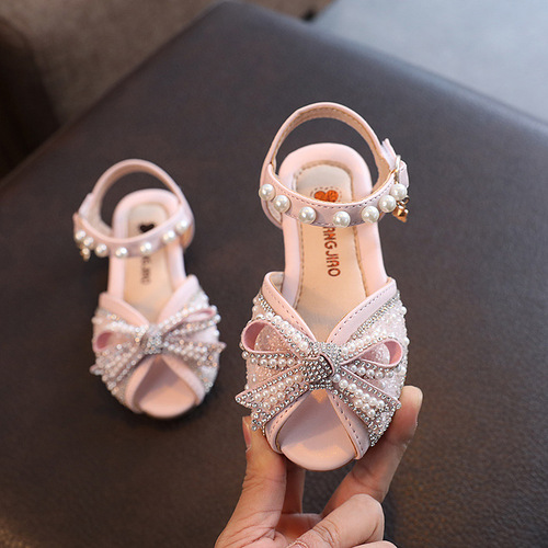 Summer girls' princess shoes, girls' rhinestone fish mouth sandals, little girls, medium and large children's dance shoes, crystal performance shoes