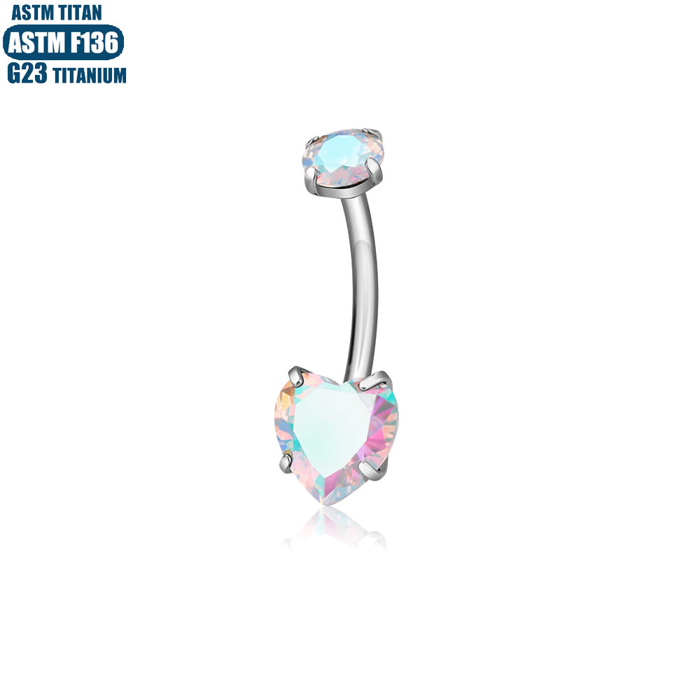 F136 Titanium Alloy Heart Zircon Claw Set Belly Button Ring Internally Threaded Spiral Piercing Jewelry detail image 7