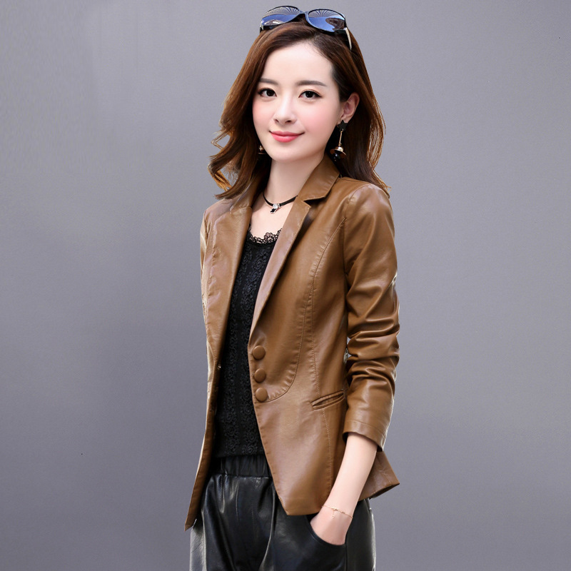 Women's Leather Jacket, Spring and Autumn 2026 New Trendy Short Style, Elegant Casual Slim-Fit Short Coat, Small Blazer