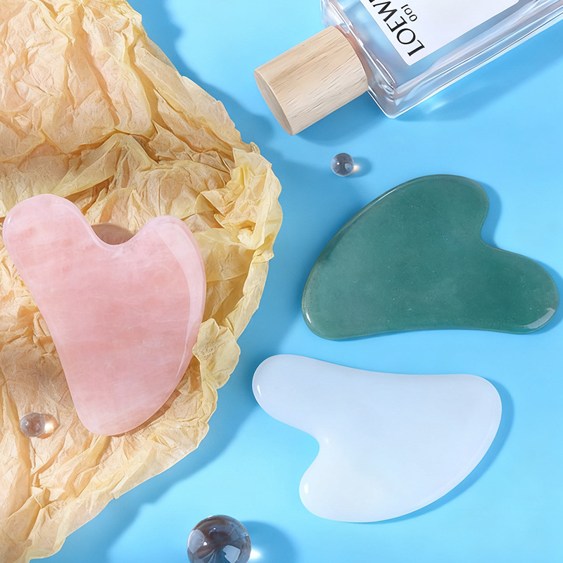 Cross-Border Rose Quartz Jade Scraping Board Heart-Shaped Facial Eye Beauty Massager Finger Scraping Piece Jade Scraping Board