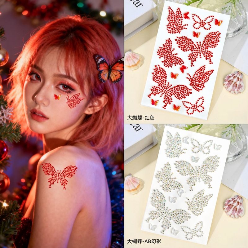 Concert Support Red Big Butterfly Diamond Face Sticker Holiday Celebration Rainbow Face Sticker Handbook Cover DIY Material Concert Support Red Big Butterfly Diamond Face Sticker Holiday Celebration Rainbow Face Sticker Handbook Cover DIY Material