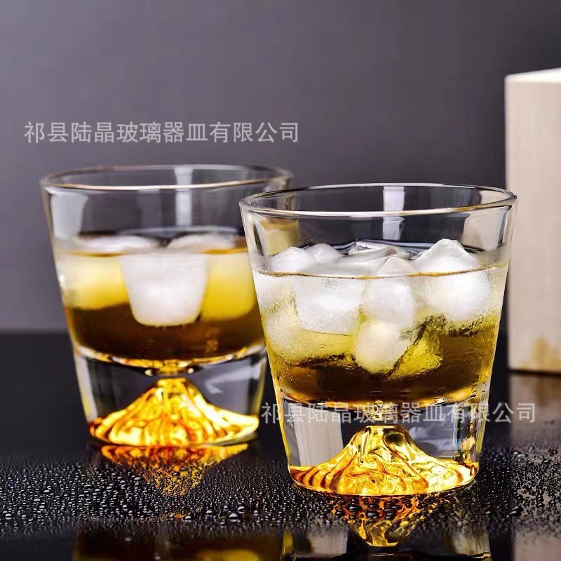 Estilo japonés Fuji montaña vidrio whisky vidrio kingsoft taza flor té taza creativa vidrio al por mayor nieve montaña taza
