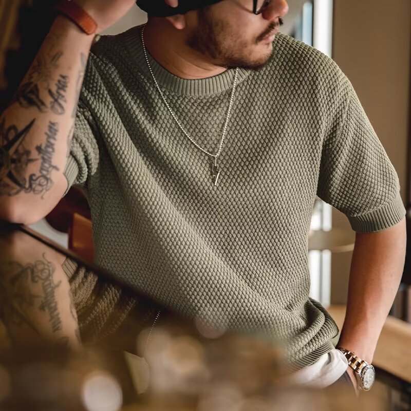 2025 New Short-Sleeved T-Shirt Men's Ins Trendy Brand European and American Hip-Hop Style Round Neck Top Summer Versatile Trendyy Knitwear