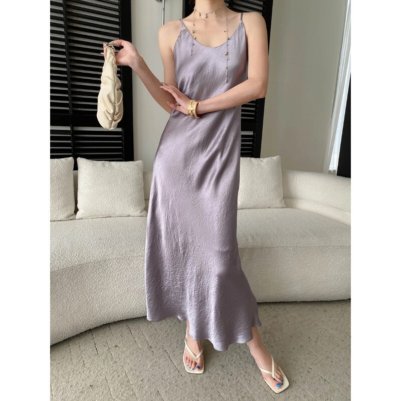 Sinan Exquisite Style 100% Acetate French High-End Feel U-Neck Satin Strap Dress Sn8831