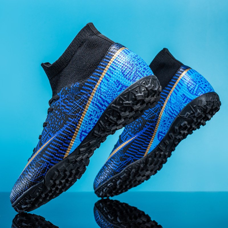 Zapatos de fútbol de caña alta transfronterizos, hombres y mujeres, niños, clavos rotos en césped artificial, zapatos de entrenamiento de competición para estudiantes con clavos largos 2398