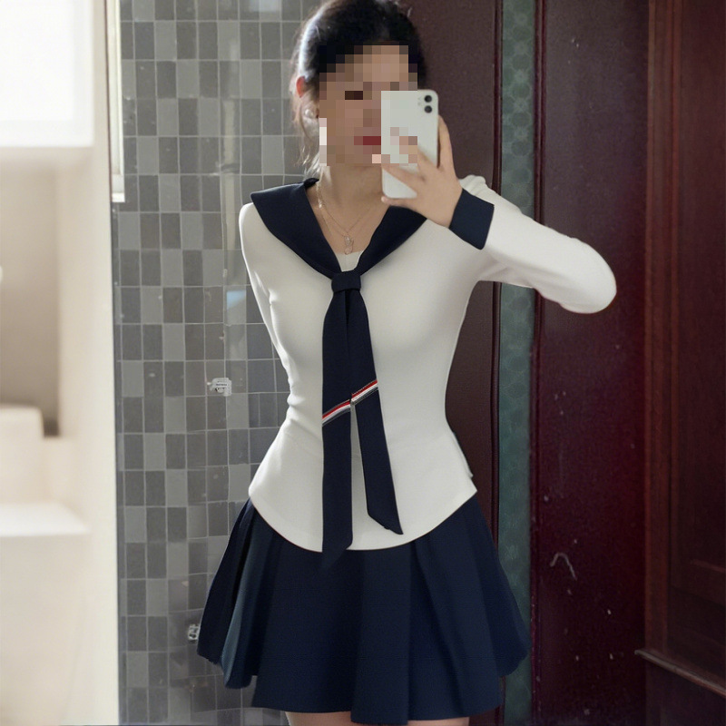 纯欲辣妹穿搭jk制服套装海军领披肩上衣半身裙早秋女装夏装两件套|undefined
