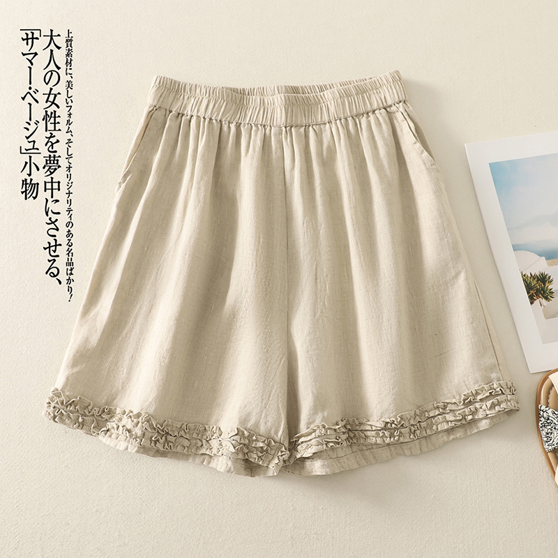 Real Shot of In-Stock Summer New Ruffled Wide-Leg Shorts for Women, European Style Versatile Casual Straight A-Line Pants