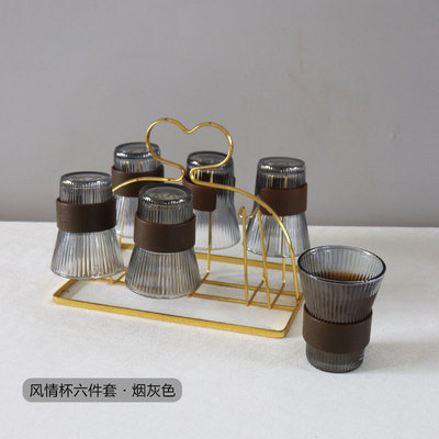 威卡竖琴水杯六件套水具套装冷水壶ins风防烫卡扣玻璃水杯