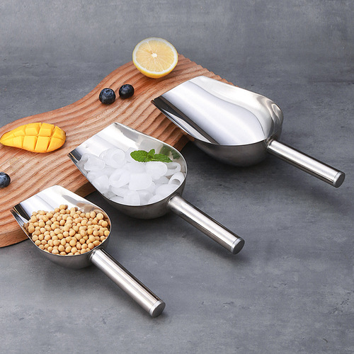 Stainless steel ice shovel thickened rice shovel flour food tea melon seeds popcorn feed flat bottom shovel milk tea shop special