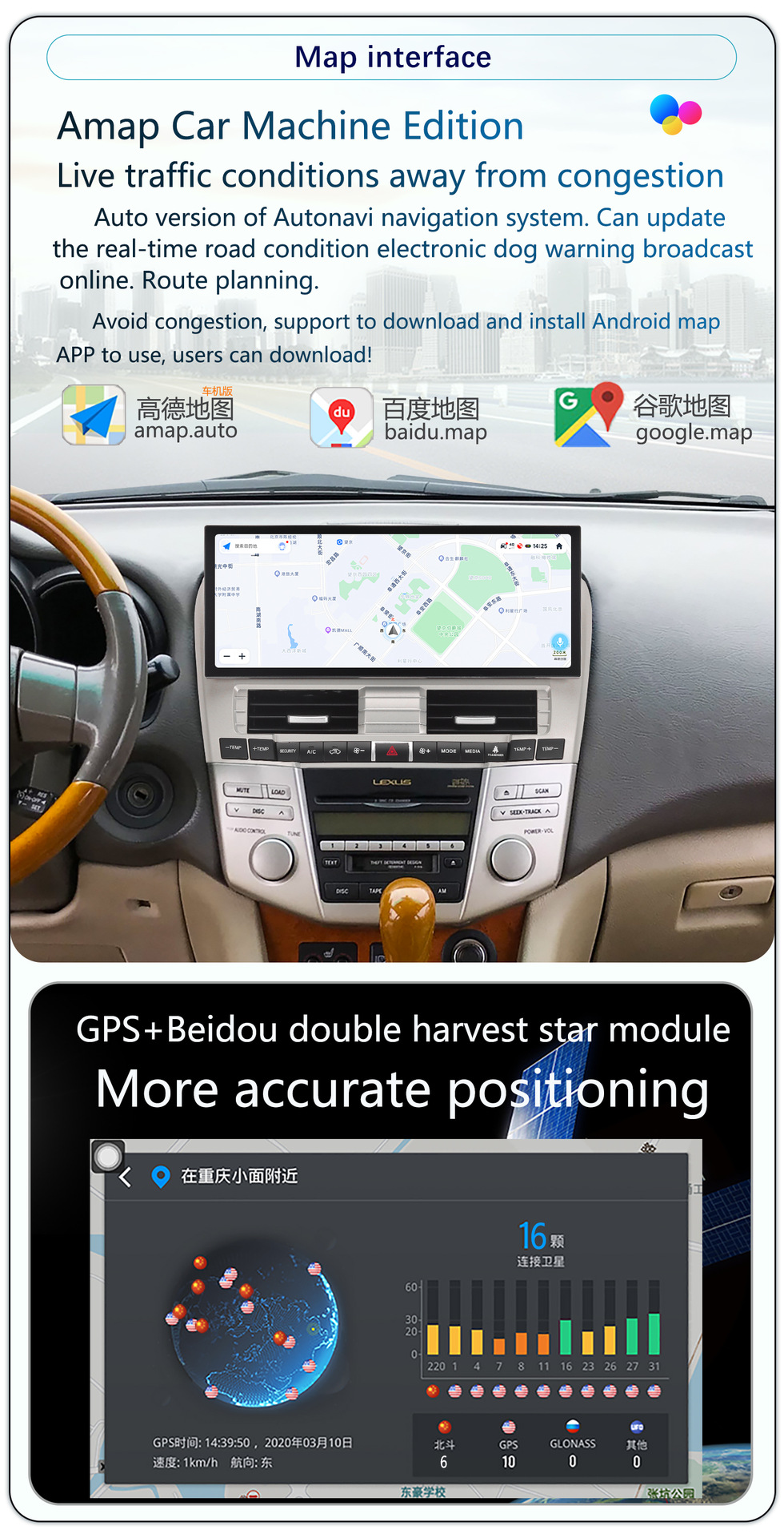 Suitable for 04-08 Lexus Rx330/350 Central Control Large Screen 12.3inch Navigation 360 Panoramic All-In-One Machine