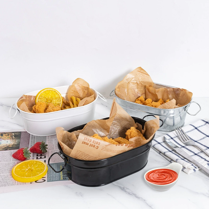 Источник фабрика Ретро американская закуска тарелка из нержавеющей стали фри бочка Ресторан Бар бургер жареная курица блюдо хлебная корзина