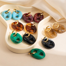 跨境不锈钢猪鼻子耳环女轻奢美拉德气质树脂耳扣港风潮流气质耳饰
