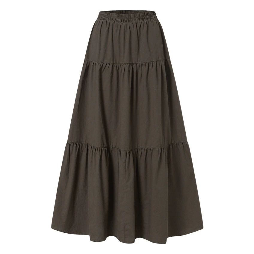 Женское повседневное длинное платье AliExpress, однотонное платье с оборками и плиссированной юбкой в стиле ретро на весну