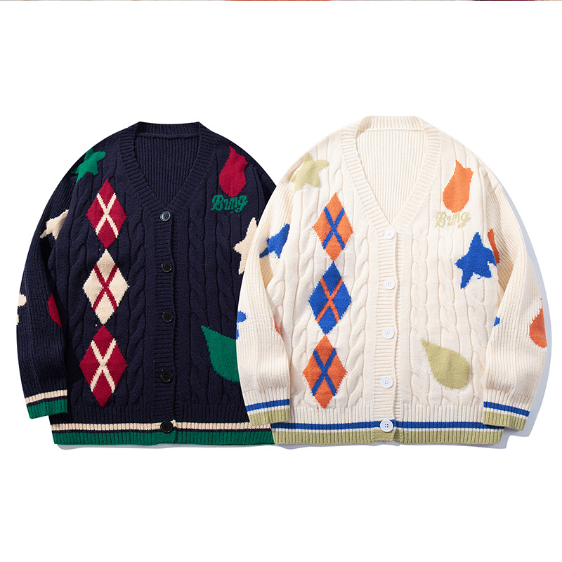 YWFG ropa de mujer americana retro multi-elemento color de contraste 2024 otoño pareja universal cuello redondo manga larga suéter de punto
