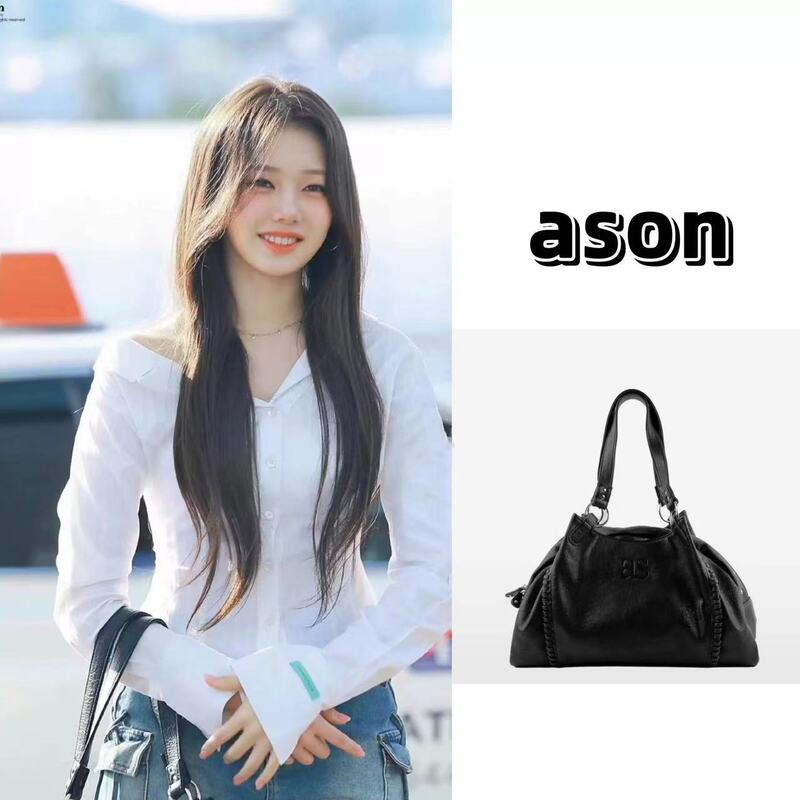 Aason hobo bag blogger with South Korea 24FW leather mini locomotive single shoulder underarm bag large capacity handbag